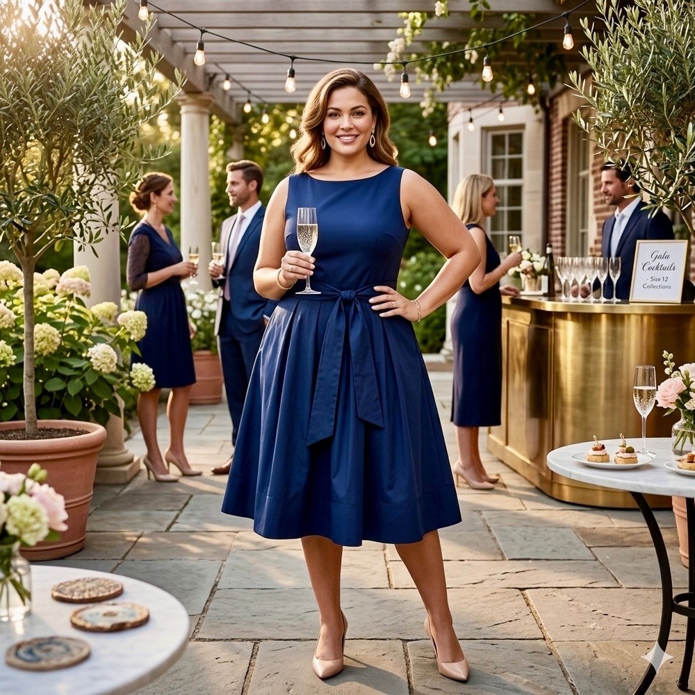 Lauren Ralph Lauren Navy Blue Sleeveless V-Back Fit & Flare Pocket‎ Dress 12